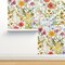 Wildflowers Green Red Floral Poppies Hand Drawn Ink Novelty Watercolor Columbine Chamomile Bee Balm Bell Flower Creeping Phlox Spider Custom Removable Wallpaper by Spoonflower Peel & Stick Wallpaper 2FT Wide